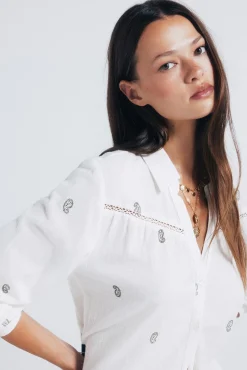 Springfield Blusas-Camisa bordada em renda cru