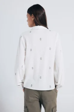 Springfield Blusas-Camisa bordada em renda cru