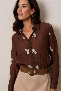 Polín Et Moi Blusas-Camisa bordada Tuly Castanho