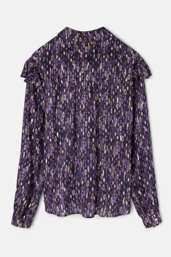 Silbon Blusas-Camisa com babados e estampado Ikat no ombro Roxo