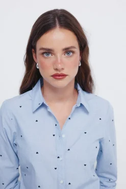 Springfield Blusas-Camisa com detalhes bordados azul