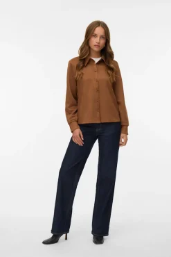Vero Moda Blusas-Camisa com efeito camurça Castanho