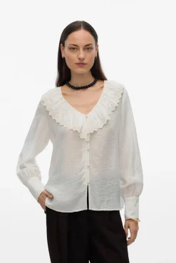 Vero Moda Blusas-Camisa com gola folho Branco