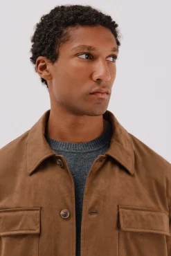 Cortefiel Camisas|Casacos-Camisa comprida efeito camurça Tostado