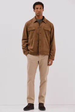 Cortefiel Camisas|Casacos-Camisa comprida efeito camurça Tostado