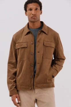 Cortefiel Camisas|Casacos-Camisa comprida efeito camurça Tostado