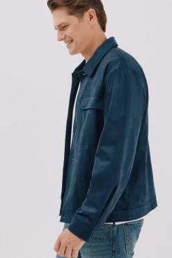 Cortefiel Camisas|Casacos-Camisa comprida efeito camurça Azul