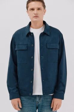 Cortefiel Camisas|Casacos-Camisa comprida efeito camurça Azul