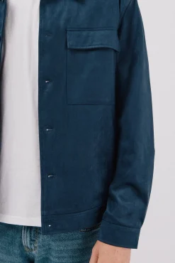 Cortefiel Camisas|Casacos-Camisa comprida efeito camurça Azul