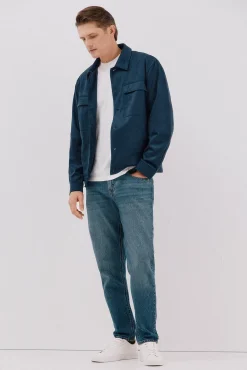 Cortefiel Camisas|Casacos-Camisa comprida efeito camurça Azul