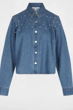 Morgan Blusas-Camisa curta com cabochões Azul