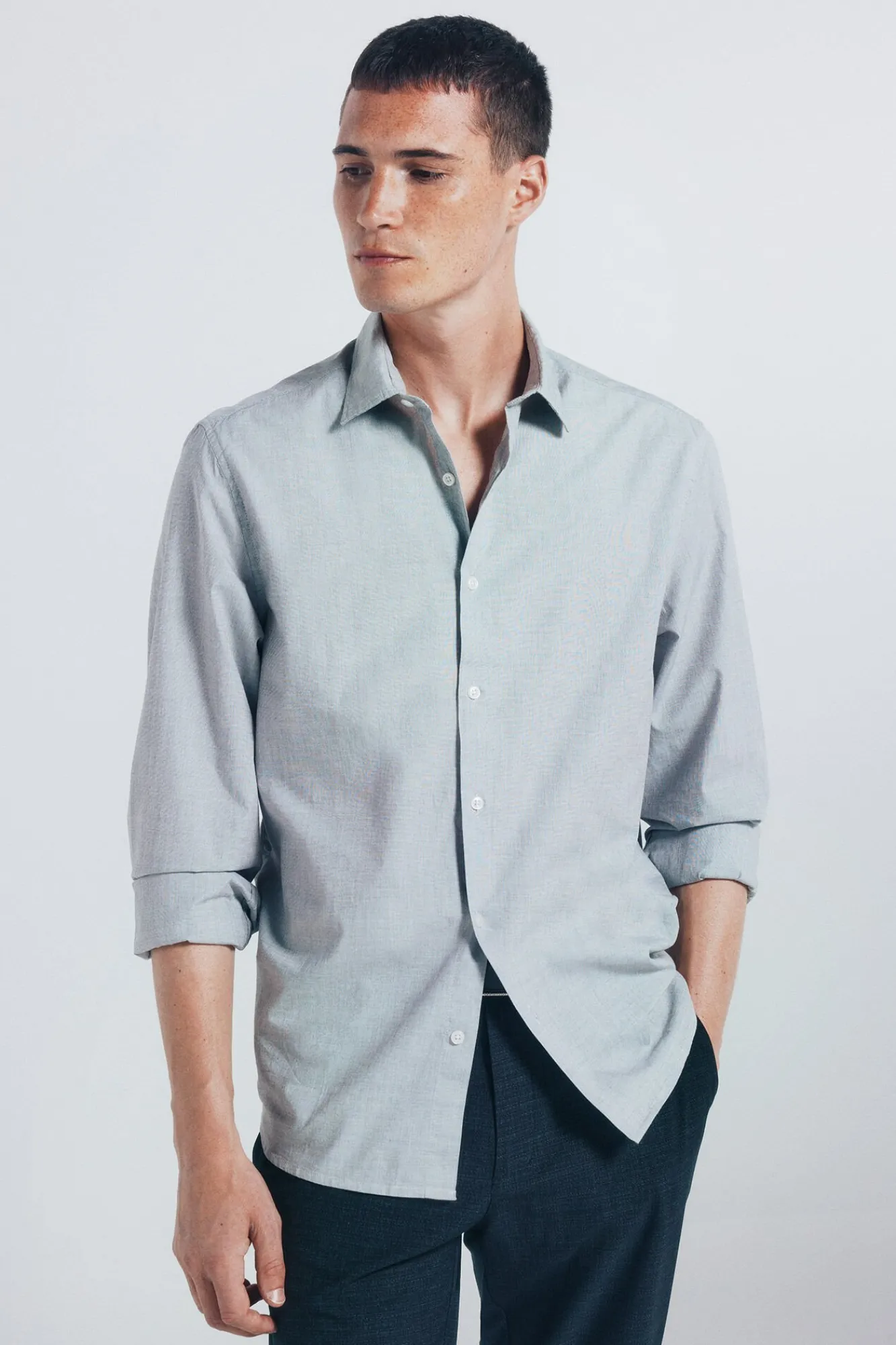 Springfield Camisas-Camisa de algodão com debrum cinzento