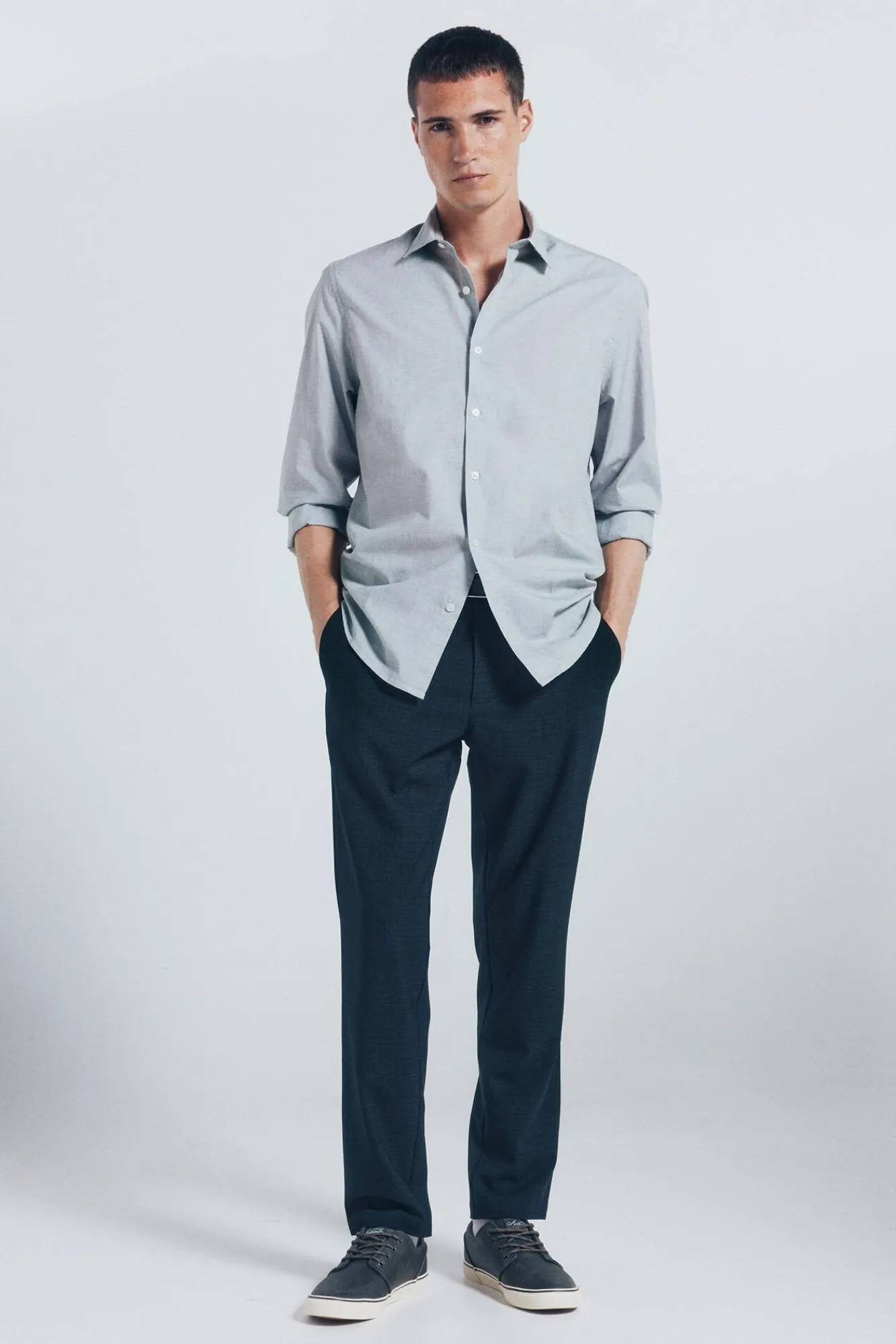 Springfield Camisas-Camisa de algodão com debrum cinzento