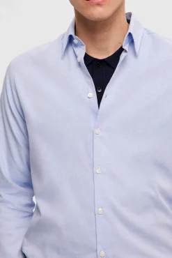 Selected Camisas|Camisas Clássicas-Camisa de algodão orgânico Slim Fit. Azul