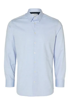 Selected Camisas|Camisas Clássicas-Camisa de algodão orgânico Slim Fit. Azul