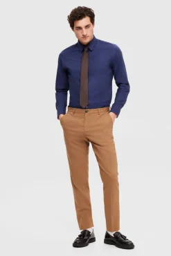Selected Camisas|Camisas Clássicas-Camisa de algodão orgânico Slim Fit. Azul