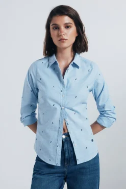 Springfield Blusas-Camisa de algodão Oxford azul