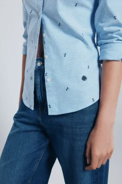 Springfield Blusas-Camisa de algodão Oxford azul