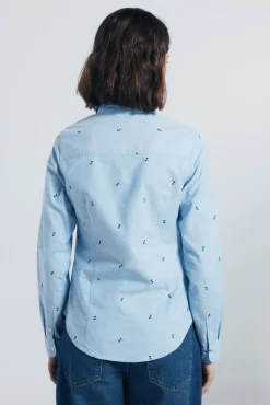 Springfield Blusas-Camisa de algodão Oxford azul