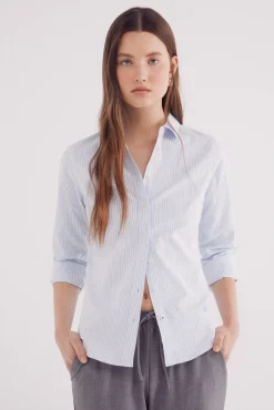 Springfield Blusas-Camisa de algodão Oxford azul