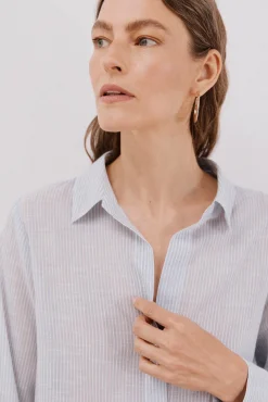 Cortefiel Blusas-Camisa de algodão riscas Azul