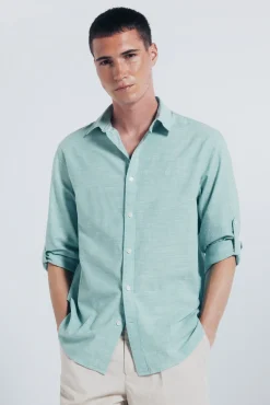 Springfield Camisas-Camisa de algodão Slub verde