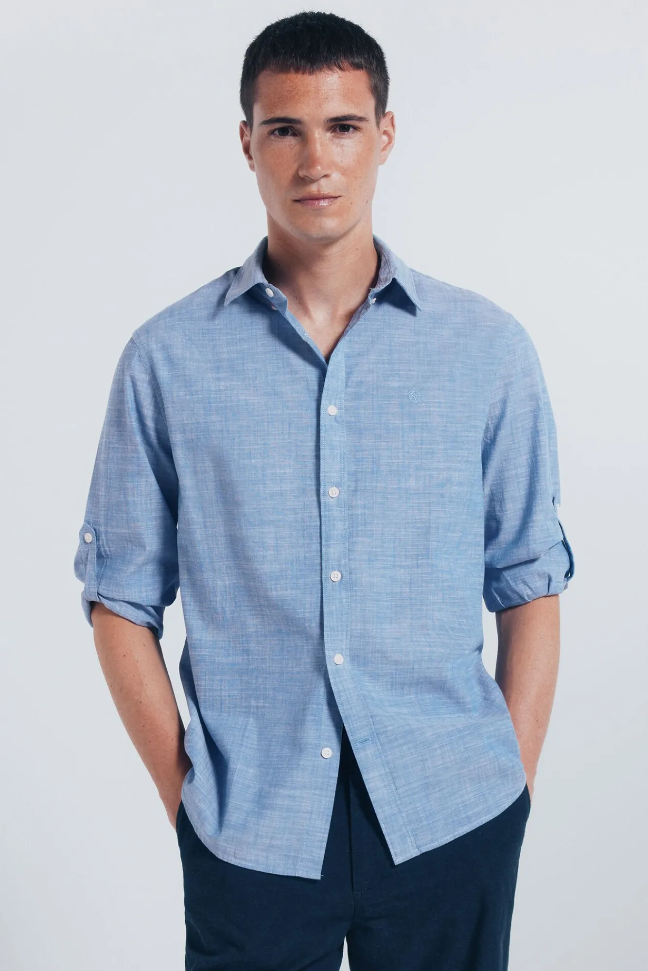 Springfield Camisas-Camisa de algodão Slub azul