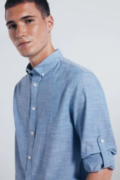 Springfield Camisas-Camisa de algodão Slub azul