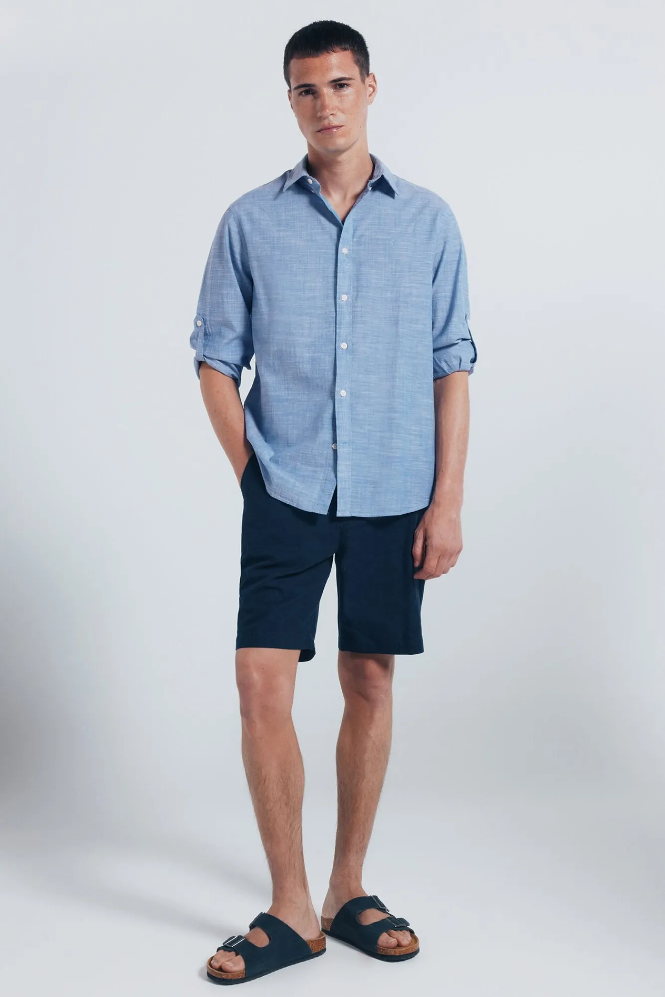 Springfield Camisas-Camisa de algodão Slub azul