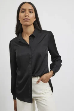 Vila Blusas-Camisa de cetim Preto