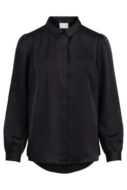 Vila Blusas-Camisa de cetim Preto