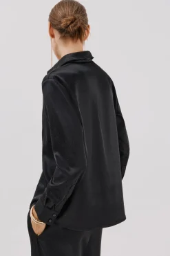 Cortefiel Blusas-Camisa de cetim brilhante Preto