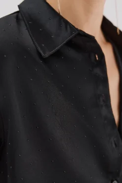 Cortefiel Blusas-Camisa de cetim brilhante Preto