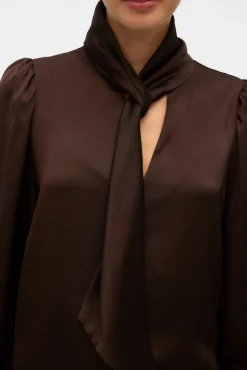 Vero Moda Blusas-Camisa de cetim com laçada laço Castanho