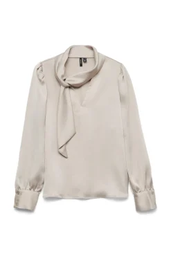 Vero Moda Blusas-Camisa de cetim com laçada laço Cinzento