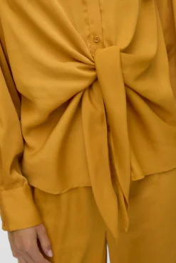 Vero Moda Blusas-Camisa de cetim de manga comprida Dourado