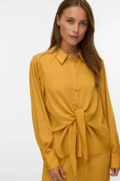 Vero Moda Blusas-Camisa de cetim de manga comprida Dourado