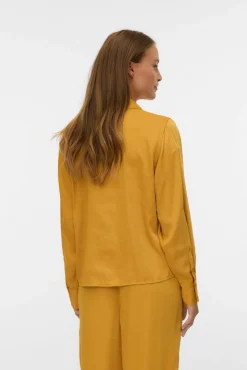 Vero Moda Blusas-Camisa de cetim de manga comprida Dourado