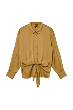 Vero Moda Blusas-Camisa de cetim de manga comprida Dourado