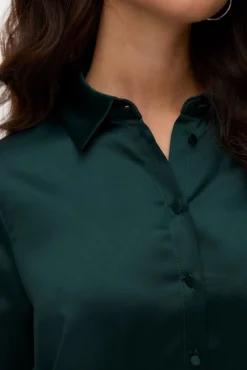 Vero Moda Blusas-Camisa de cetim lisa Verde