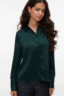 Vero Moda Blusas-Camisa de cetim lisa Verde