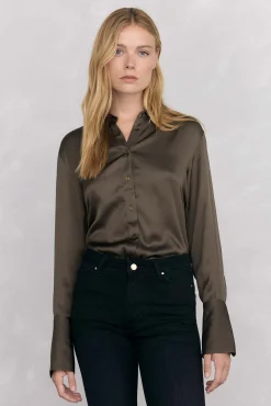 Pedro del Hierro Blusas-Camisa de cetim lisa Verde