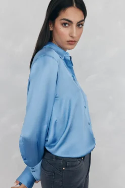 Pedro del Hierro Blusas-Camisa de cetim lisa Azul