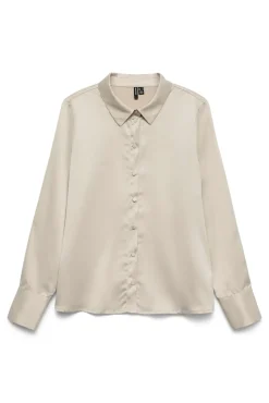 Vero Moda Blusas-Camisa de cetim lisa Tostado