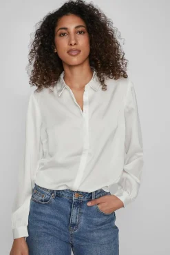 Vila Blusas-Camisa de cetim manga comprida Branco