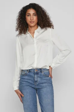 Vila Blusas-Camisa de cetim manga comprida Branco
