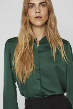 Vila Blusas-Camisa de cetim manga comprida Verde