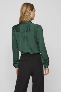 Vila Blusas-Camisa de cetim manga comprida Verde
