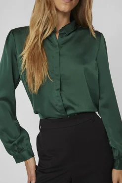 Vila Blusas-Camisa de cetim manga comprida Verde