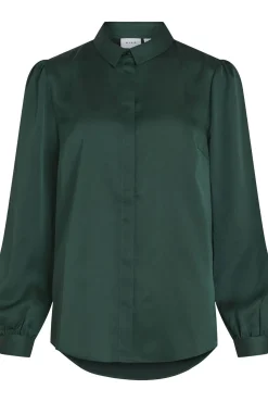 Vila Blusas-Camisa de cetim manga comprida Verde